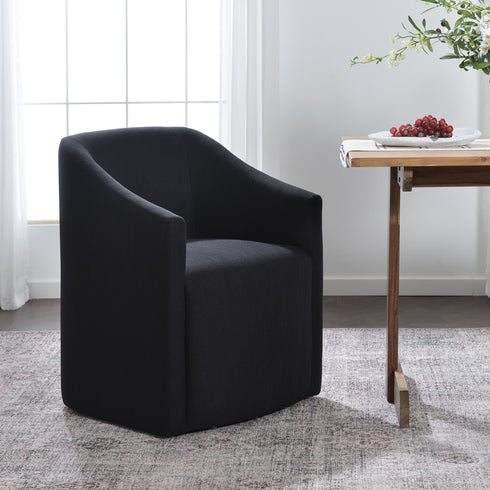 Rafa Performance Dining Chair with Casters - Black Upholstered Dining Chair | Modern Dining Chairs | Kinwell Furniture | Performance Fabric Dining Chairs